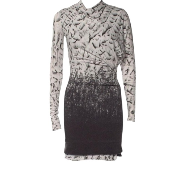 Helmut‎ Lang Shift Dress Women's S Mock Neck Long Sleeve Knit Artsy Black White - Picture 1 of 5